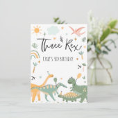 Dinosaur Three Rex 3rd Birthday Party Invitation Kaart (Staand voorkant)