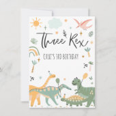 Dinosaur Three Rex 3rd Birthday Party Invitation Kaart (Voorkant)