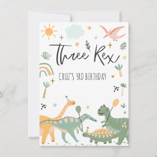 Dinosaur Three Rex 3rd Birthday Party Invitation Kaart