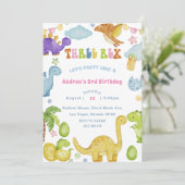 Dinosaur Three Rex 3rd Birthday Party Invitation Kaart (Staand voorkant)