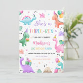 Dinosaur Three Rex 3rd Birthday Party Kaart (Staand voorkant)