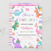 Dinosaur Three Rex 3rd Birthday Party Kaart (Voorkant / Achterkant)