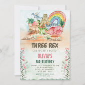 Dinosaur Three Rex 3rd Birthday Party Kaart (Voorkant)