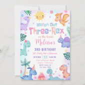 Dinosaur Three Rex 3rd Birthday Party Kaart (Voorkant)