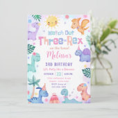 Dinosaur Three Rex 3rd Birthday Party Kaart (Staand voorkant)