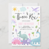 Dinosaur Three Rex 3rd Birthday Party Kaart (Voorkant)