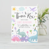 Dinosaur Three Rex 3rd Birthday Party Kaart (Staand voorkant)