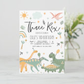 Dinosaur Three Rex 3rd Birthday Party Kaart (Staand voorkant)