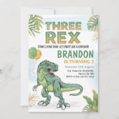 Dinosaur Three Rex 3rd Birthday Party Kaart (Voorkant)