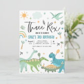 Dinosaur Three Rex 3rd Birthday Party Kaart (Staand voorkant)
