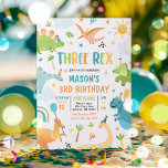 Dinosaur Three Rex 3rd Birthday Party Kaart<br><div class="desc">Dinosaur Three Rex 3rd Birthday Party Invitation Alle design zijn © PIXEL PERFECTION PARTY LTD</div>