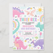 Dinosaur Three Rex 3rd Birthday Party Kaart (Voorkant)
