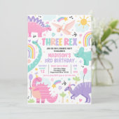 Dinosaur Three Rex 3rd Birthday Party Kaart (Staand voorkant)