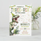 Dinosaur Three Rex 3rd Birthday Party Kaart (Staand voorkant)