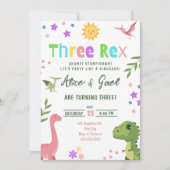 Dinosaur Three Rex 3rd Birthday Party Kaart (Voorkant)