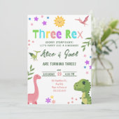 Dinosaur Three Rex 3rd Birthday Party Kaart (Staand voorkant)
