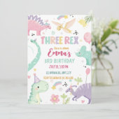 Dinosaur Three Rex 3rd Birthday Party  Kaart (Staand voorkant)