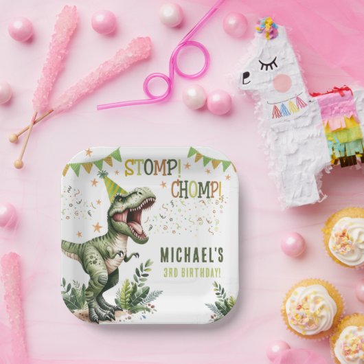  Dinosaur Three Rex 3rd Birthday Party  Papieren Bordje (Feest)