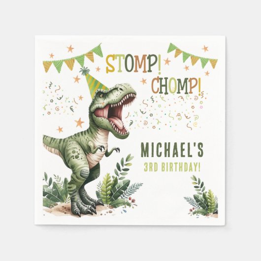 Dinosaur Three Rex 3rd Birthday Party  Servet (Voorkant)