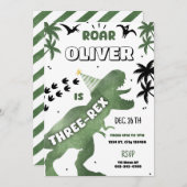 Dinosaur Three Rex 3rd Birthday Party T-Rex Uitnod Kaart (Voorkant / Achterkant)