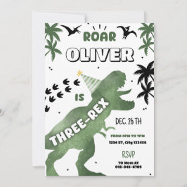 Dinosaur Three Rex 3rd Birthday Party T-Rex Uitnod Kaart