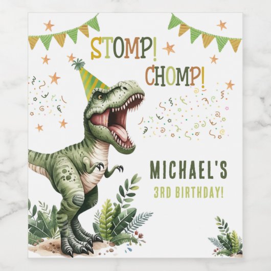 Dinosaur Three Rex 3rd Birthday Party  Wijn Etiket (Enkel label)
