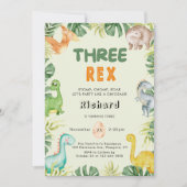 Dinosaur Three Rex 3rd Birthday Uitnodiging (Voorkant)