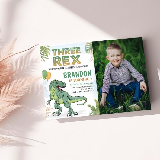 Dinosaur Three Rex 3rd Birthday Uitnodiging
