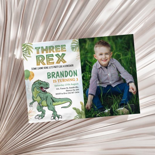 Dinosaur Three Rex 3rd Birthday Uitnodiging