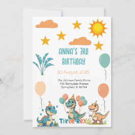 Dinosaur Three Rex 3rd Birthday Uitnodiging