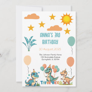 Dinosaur Three Rex 3rd Birthday Uitnodiging
