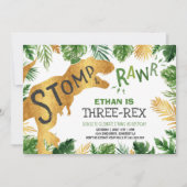 Dinosaur Three-Rex Birthday Invitation Boy Dino Kaart (Voorkant)