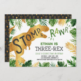 Dinosaur Three-Rex Birthday Invitation Boy Dino Kaart