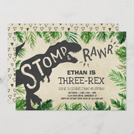 Dinosaur Three-Rex Birthday Invitation Boy Dino Kaart