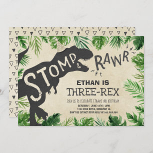 Dinosaur Three-Rex Birthday Invitation Boy Dino Kaart