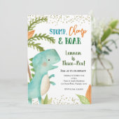 Dinosaur Three-Rex Birthday Invitation Kaart (Staand voorkant)