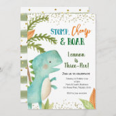Dinosaur Three-Rex Birthday Invitation Kaart (Voorkant / Achterkant)