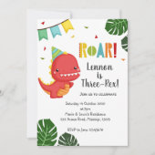 Dinosaur Three-Rex Birthday Invitation Kaart (Voorkant)