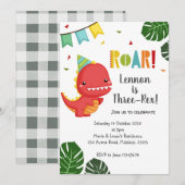 Dinosaur Three-Rex Birthday Invitation Kaart (Voorkant / Achterkant)