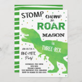 Dinosaur Three-Rex Birthday Invitation Kaart (Voorkant / Achterkant)
