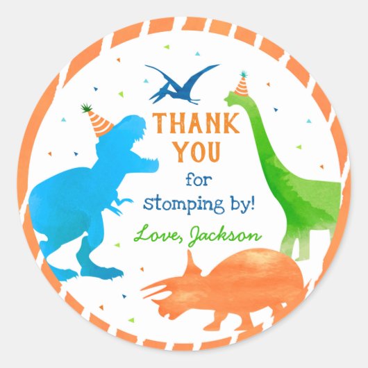 Dinosaur Three Rex Birthday Party Favor Stickers (Voorkant)