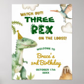 Dinosaur Three-Rex Boy's 3e Verjaardag Welkom Sign Poster (Voorkant)