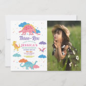 Dinosaur Three Rex Cute Girls Pink Foto Kaart (Voorkant)