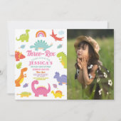 Dinosaur Three Rex Cute Girls Pink Foto Kaart (Voorkant)