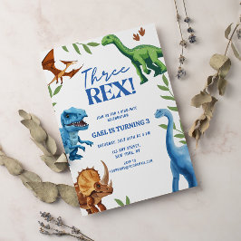 Dinosaur Three Rex Greenery Birthday Kaart