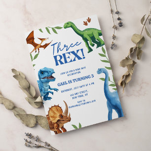 Dinosaur Three Rex Greenery Birthday Kaart