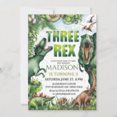 Dinosaur Three Rex Invitation Boy Kaart (Voorkant)