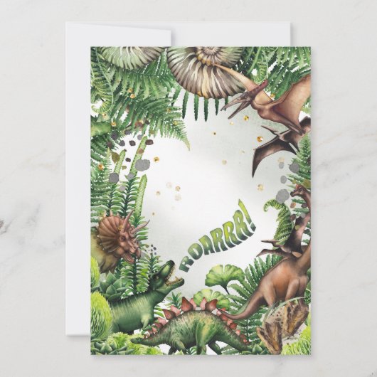 Dinosaur Three Rex Invitation Boy Kaart (Achterkant)