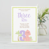 Dinosaur Three Rex Party Invitation Kaart (Staand voorkant)