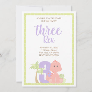 Dinosaur Three Rex Party Invitation Kaart